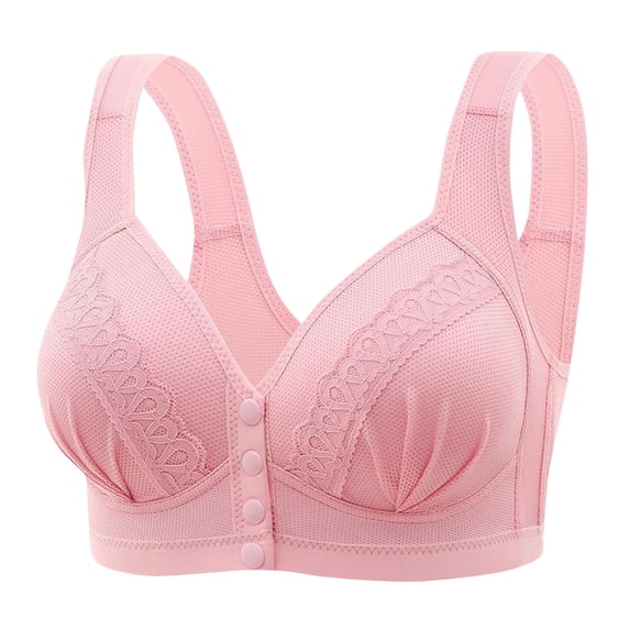 Bigersell Bras for Elderly Women Front Snap Closure Bra Older Women Daisy Bras Wireless Full-Coverage Bra No Underwire Seniors Bras Ladies Push up Bras Style-D19, R-Pink 3XL