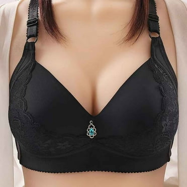 Bigersell Bras for Large Breasts Full-Coverage Wireless Bra Ladies Lace V-Neck Padded Brassiere Hook and Eye Closure Women's Comfortable Sports Bras Everyday Wire-Free Bra Black XL