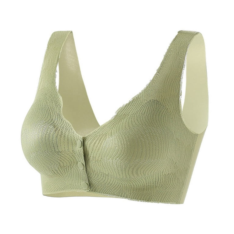 Bigersell Bras for Older Women Front Snap Closure Wireless Bras Backless  V-Neck Push up Padded Bras Solid Color Breathable Comfortable Soft Bras No  Underwire C-19-Green L 