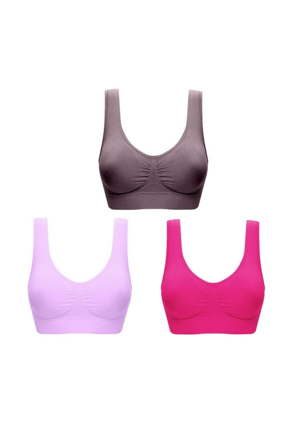 Bras Pack Women 3PCS Push up Bra No Underwire Seamless Pullover Bras Front Ruched Wire-Free Bra Ladies Wireless Sport Bralette S-12-Pinky