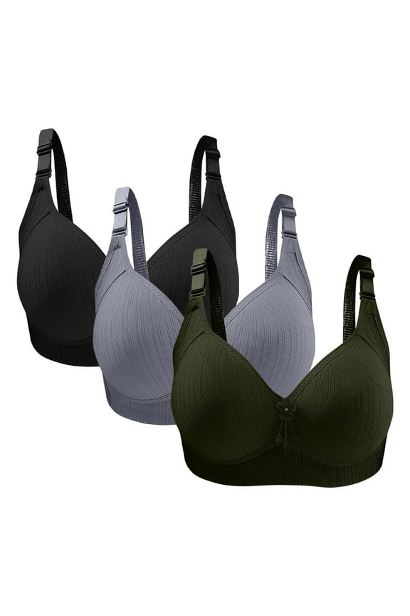 Bras Pack for Women Front Closure Trendy 3pc Woman's Plus Size Solid Color Without Underwire Gathering Comfortable Bras Daily Bra Convertible Bra Style F-1224 Green-1 38/85