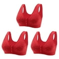 thumbnail image 1 of Bigersell Bras Pack for Women No Padding On Sale 3pc Women Senior Elder Women Printed Front Buckle Without Underwire Underwear Soft Cotton Plus Size Underwear Bra Lightly Lined Bra Style F-43 Red L, 1 of 6