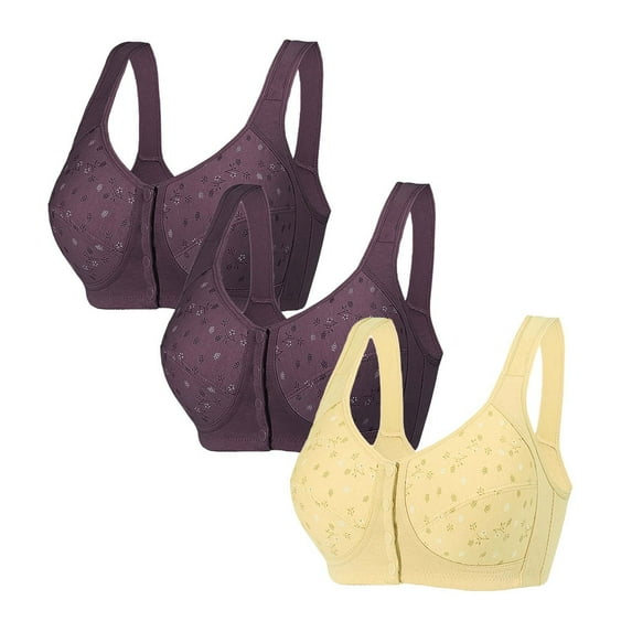 Bigersell Bras Pack for Women No Underwire Push up Discouts 3pc Women's Front Buckle Oversized Tank Tops Style Underwear Without Underwire Underwire Bra Style F-1233 Yellow L