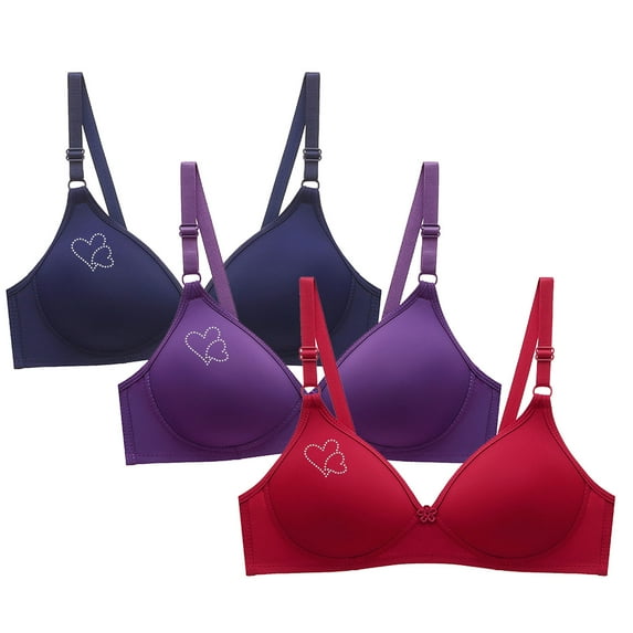 Bigersell Bras Pack for Women No Underwire New 3pcs Women's Bra Soild Wire Underwear Bra Everyday Small Cup Underwear Nursing Bra Style F-758 Red XXL