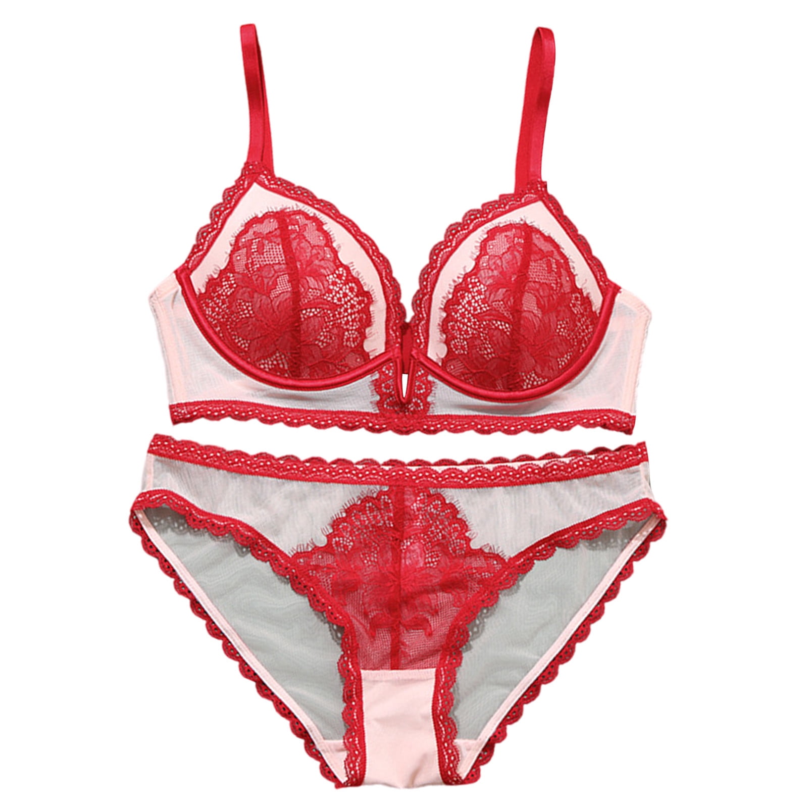 Bigersell Bras Sets for Women Soft VNeck Padded Bras and Underwear