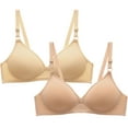 thumbnail image 1 of Bigersell Bras for Women 2 Pack, Women’s T-Shirts Bras No Underwire Ladies Wireless Push up Bras Hook and Eye Closure Female Padded Bralette Wire-Free Bra Style-D3, C-Beige M, 1 of 4