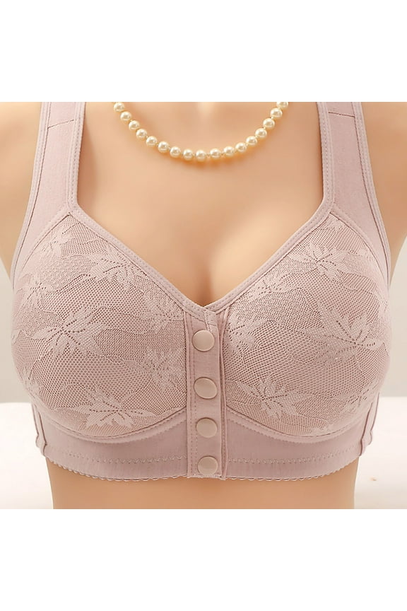 Bras for Women Front Closure Padded Bra, Ladies Bras No Underwire, Snap Bras for Old Women Comfort Plus Size Wireless Snap Closing Bra Gray M