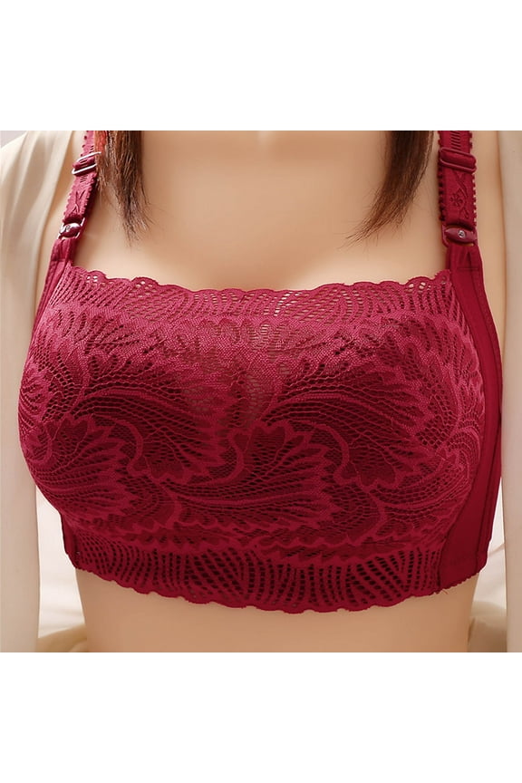 Bras for Women Full-Coverage Bras Floral Lace Mesh Wire-Free Bra Style B-2 Sports Bras no Underwire Padded Push up Bra Bralettes Wireless Bra Everyday Bras Underwear Wine M