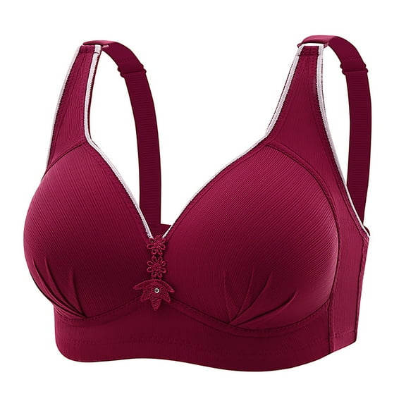 Bigersell Bras for Women Full-Coverage Wireless Bra Ladies V-Neck Push-up Bra No Underwire Comfortable Padded Bralette Backless Hook and Eye Bra Closure Everyday Wire-Free Sports Bras Red L