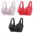 thumbnail image 1 of Bigersell Bras for Women Push up Deals 3pc Sport Bras for Women Push-Up Bra Style R3580 V-Neck Pullover Bras Front Button Bra Closure Women's Plus Size Cute Bras Black S, 1 of 2