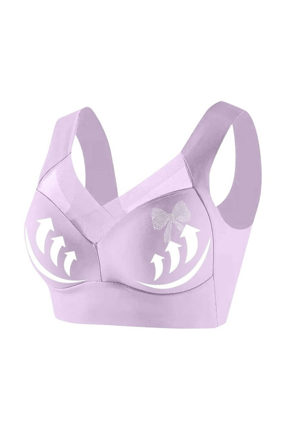 Bras for Women Seamless Wireless Push up Bras with Rhinestone Comfort Strap Mesh V-Neck Back-Smoothing Pullover Bras No Underwire , B12-23, Purples, 3XL