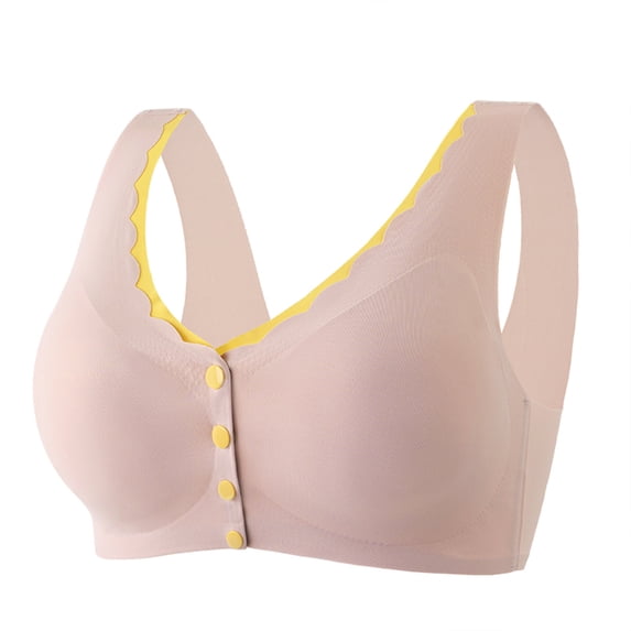 Bigersell Bras for Women No Underwire On Sale Sports Bras for Women High Support Large Bust Sport Bra Style B1105 V-Neck Lightly Lined Bras Front Button Bra Closure Tall Size Push up Bras Pink XXL