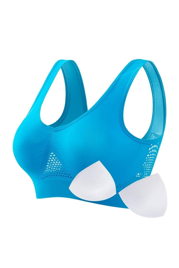 Bras for Women Full-Coverage Trendy Women Seamless Sports Bra Wirefree Yoga Bra with Removable Pads Wireless Bra Style F-865 Sky Blue 3XL
