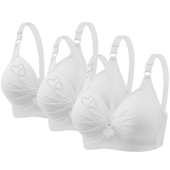 Bigersell Breathable Push up Bras Pack for Women in Clearance 3pcs Woman's Printing Push up Bras Plus Size Daily Bra Underwear No Underwire Padded Bra Style F-591 White 4XL