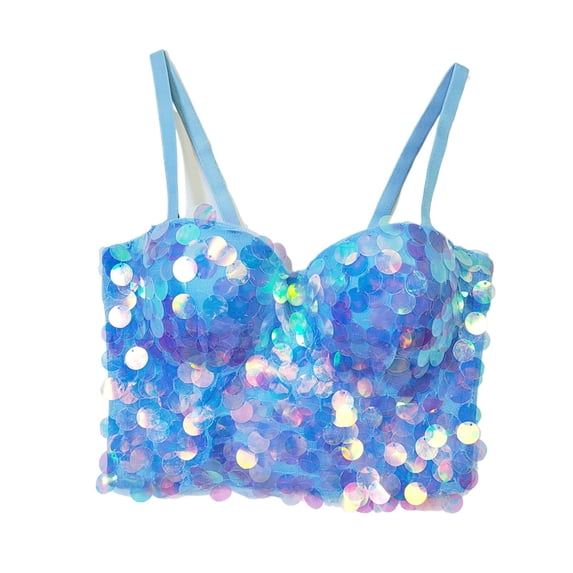 Bigersell Breathable Push up Bras for Women Clearance Women's Fashion Corset Fishbone Bra Wearing Sequin Bead Hanging Strap Bra Sports Bra Style F-251 Light Blue S