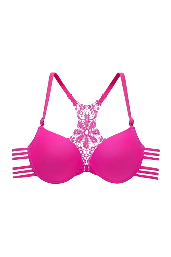 Breathable Push up Bras for Women Upgrade Bras Plus Size Behind Buckle Comfortable Breathable Exhaust Base No Underwire Buckle Front Buckle Underwear Seamless Bra Style F-637 Pinky L