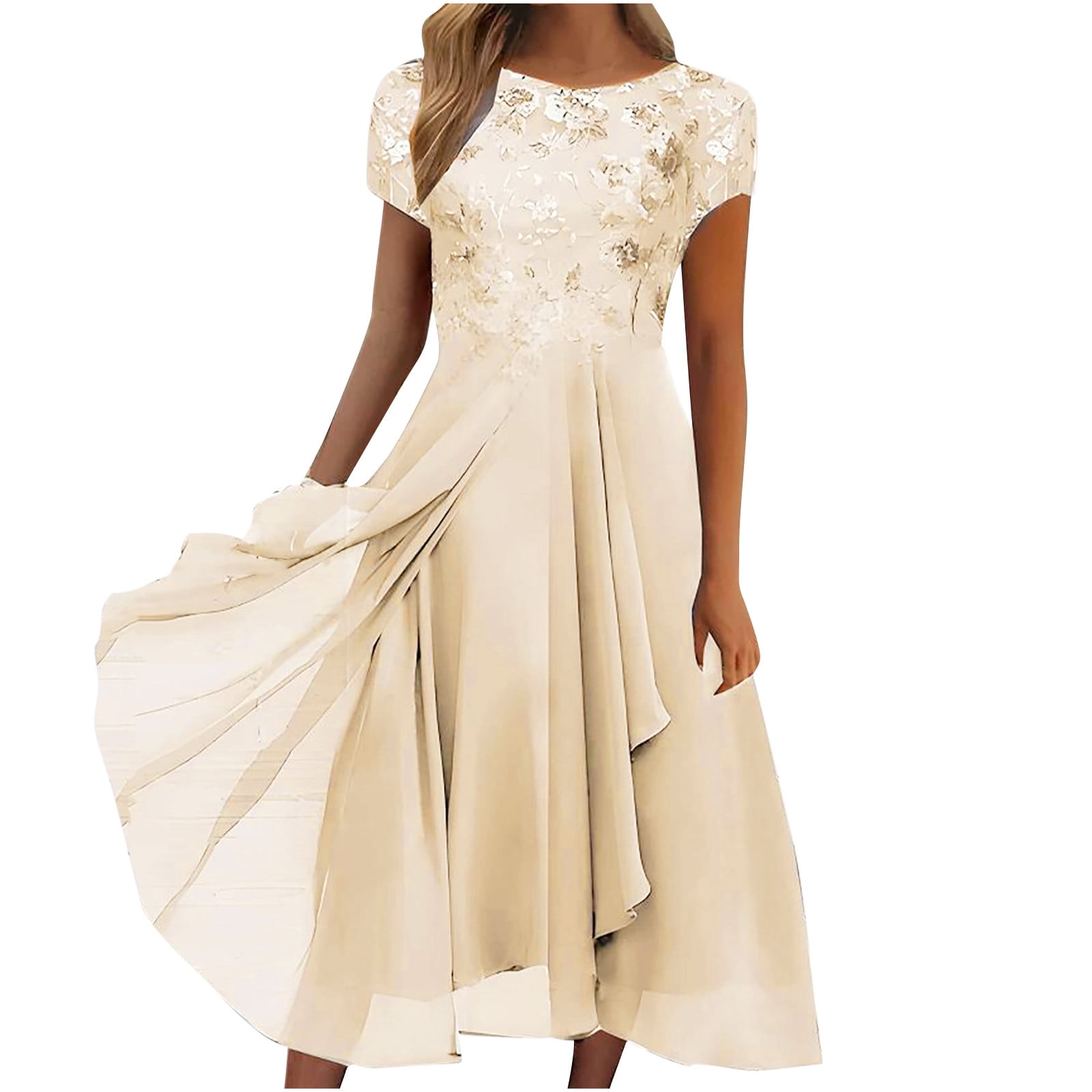 Bigersell Bridal Dresses for Guest Summer Female Crew Neck Short Sleeve ...