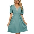 thumbnail image 1 of Bigersell Bridesmaid Dress Women's Short Sleeve V-Neck Solid Color Pocket Dress Midi Dresses for Female formal Women Fit & Flare Dresses, Style 25905, Green XL, 1 of 8