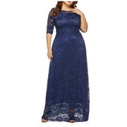 Bigersell Bridesmaid Dresses for Wedding Summer Female Crew Neck Short Sleeve Maxi Wedding Guest Dress Style D-124 1920S Dresses Ladies Plus Size Summer Dresses , Navy XL