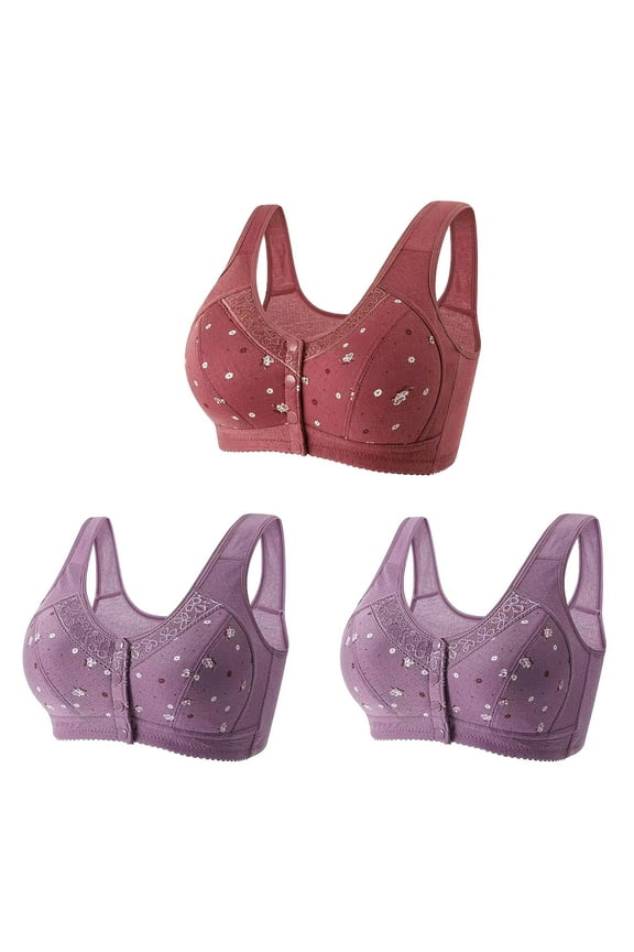 Button Front Bras for Older Women 3pcs Nursing Bra Style R-24 Breathable Lace Bras Pack R-24-wine