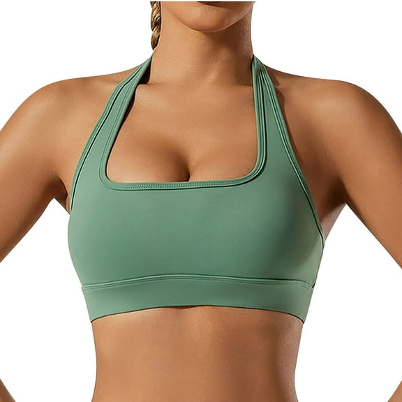 Bigersell Cami Bras for Women Ribbed Workout Bras Crop Tank Tops Ladies Strappy Back Sports Bras U-Neck Running Yoga Bra No Underwire Padded Bralettes Pullover Bras Green S