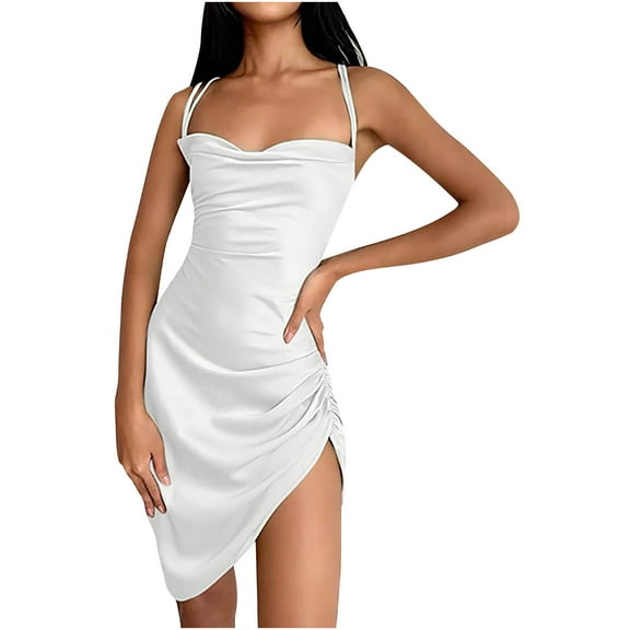 Bigersell Cami Dress Fashion Women Summer Starpless Solid Halter Sleeveless Camis Mini Dresses Big & Tall Bodycon Dress Style 23150, Female Above Knee Dresses White L