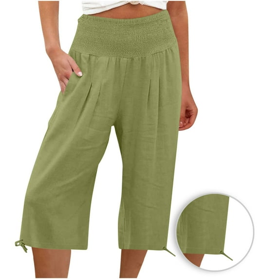 Bigersell Capris Leggings with Pockets Women's Loose Shrink Wide Leg Pants High Waisted Straight Pants Green xxl