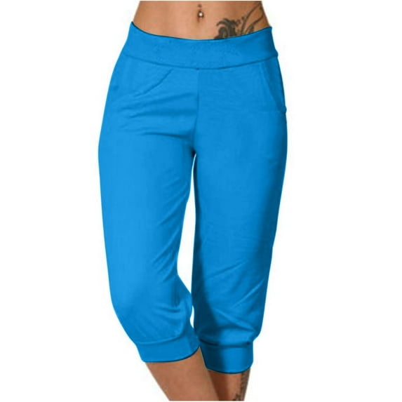 Bigersell Capris for Women Casual Summer Clearance Women's Yoga Pants Gradient Loose Soft Drawstring Workout Pants Outdoor Sports Casual Pants with Pockets Sky Blue xl