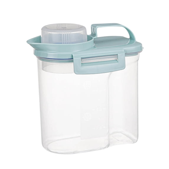 Bigersell Cereal Dispenser, Airtight Food Storage Containers with Lids Clear Plastic Rice Container with Measuring Cup Pourable Spout Kitchen Pantry Organization Easy Open Canister Blue S