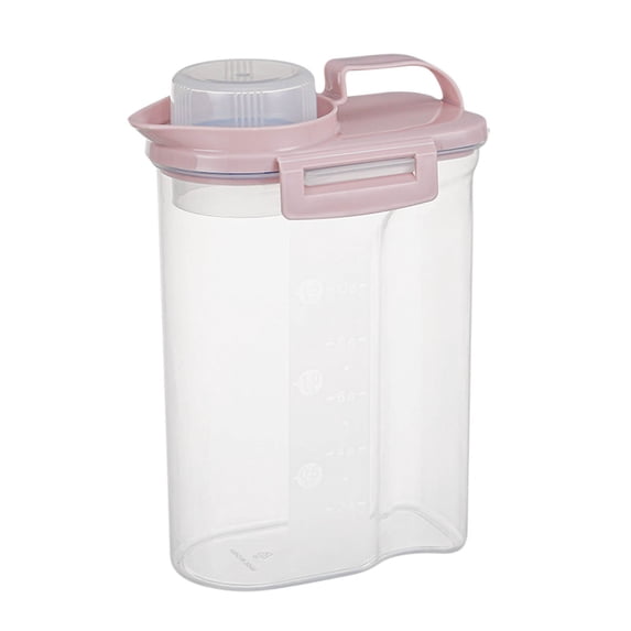 Bigersell Cereal Dispenser, Airtight Food Storage Containers with Lids Clear Plastic Rice Container with Measuring Cup Pourable Spout Kitchen Pantry Organization Easy Open Canister Pink L
