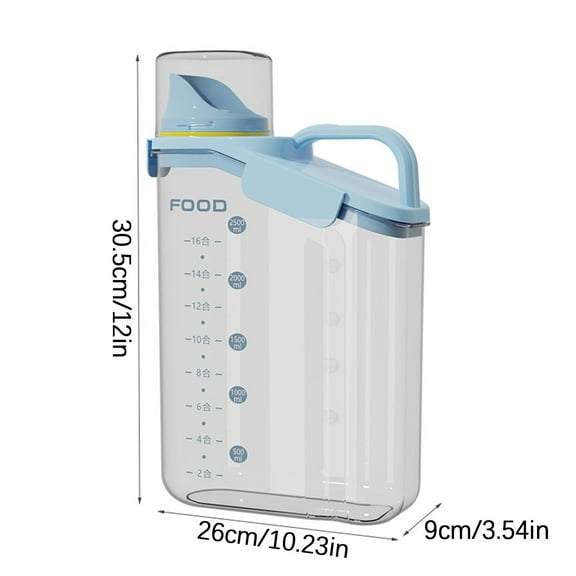 Bigersell Cereal Dispenser, Rice Dispenser, Cereal Food Storage Containers Clear Plastic Rice Bucket with Measuring Cup Twist Lock Closure Kitchen Pantry Organization Canisters with Lids Blue