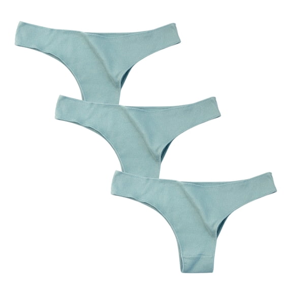 Bigersell Cheeky Panties for Women Underwear 3 Pack Ladies Breathable Bikini Panties No Show Underwear Ribbed V-Waist Stretch Briefs Panty Light Blue L