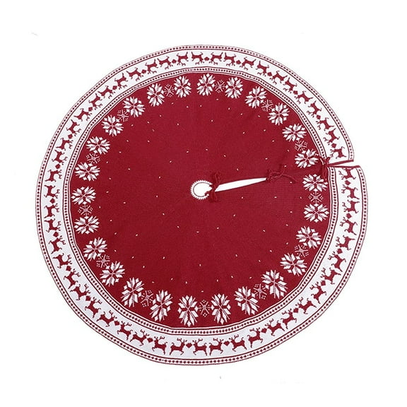 Bigersell Christmas Tree Skirt Red - 35 Inch Artificial Xmas Tree Skirt for Holiday Ornaments Home Decor Snowflake Pattern Polyester Round Tree Mat Cover Lace up Knitted Christmas Tree Rug Skirts