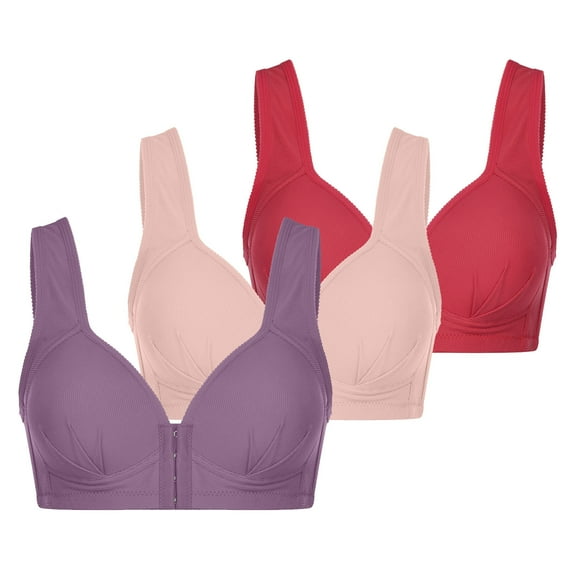 Bigersell Classic Bra 3pc V-Neck Wire-Free Bra Support Women Bras No Underwire Convertible Bra Style R-258 Basic Bra Strap Nylon Back-Smoothing Bra Feature Everyday Bras Underwear Pink L