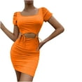 thumbnail image 1 of Bigersell Club & Night Out Dresses Fashion Women Summer Short Sleeve Party Bandage Solid Color Mini Dress Cocktail Dresses Regular T-Shirt Dresses, Style 21689, Orange XL, 1 of 8