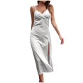 thumbnail image 1 of Bigersell Cocktail Dresses for Women Summer Fashion Solid Color Sleeveless Sling V-Neck Button Dress Regular Sweater Dress Style 29779, Female Extra long Dresses Gray S, 1 of 5