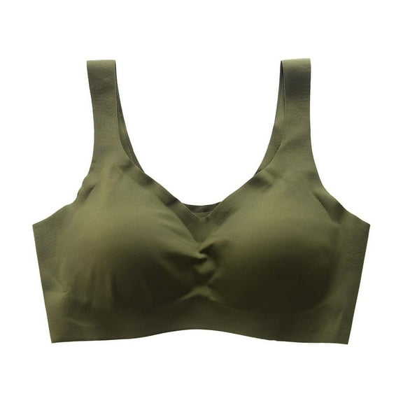 Bigersell Comfortable Bras Clearance Wirefree Bras with Support and Lift Balconette Bra Style R2958 V-Neck Padded Bras Pull-On Bra Closure Women's Plus Size Posture Bras Army Green XL