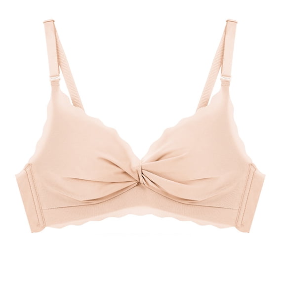 Bigersell Comfortable Bras for Women V-Neck Push up Bras No Underwire Back Hook and Eye Closure Padded Brassiere Womens Wireless Bralette Sports Bras Beige XL