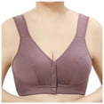 thumbnail image 1 of Bigersell Comfortable & Convenient Front Button Bra Women Full-Coverage Wireless Bras Comfortable Soft V-Neck Front Snap Bras Older Women Solid Push up Bras No Underwire C-7-Purple S, 1 of 3