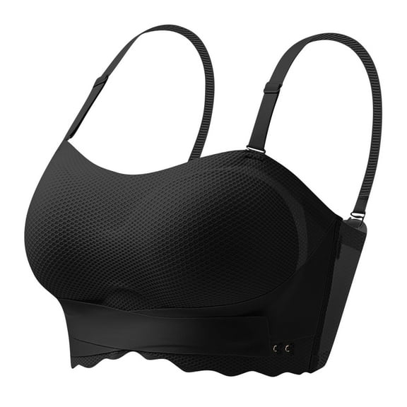 Bigersell Comfortable Push up Bras for Women Clearance Strapless Underwire Front Buckle Seamless Bandeau Bra Detachable Strap Tube Tops Plus Size Sports Bra Underwear Training Bra Style F-135 Black M