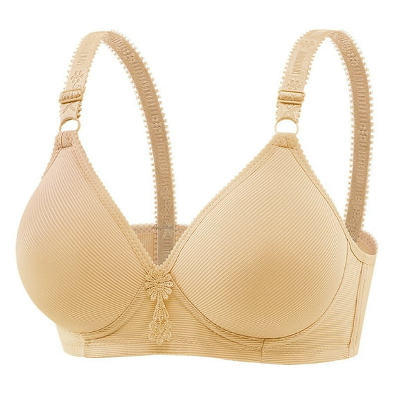Bigersell Comfortable Wireless Bras for Women Push up Bra Breathable Soft V-Neck T-Shirt Bra Back Hook & Eye Closure Everyday Padded Bralettes , B12-19, Beige, S