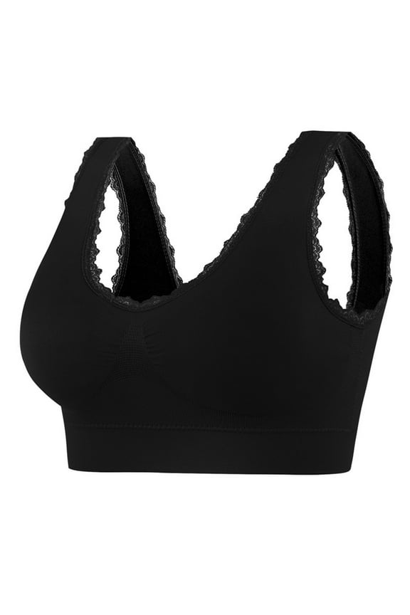 Comfy Bras for Women On Sale Workout Bras Wire-Free Bra Style B2491 V-Neck Seamless Bras Pull-On Bra Closure Juniors Plus Size Girls Bras Black M