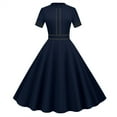 thumbnail image 1 of Bigersell Corset Dress Summer Female Crew Neck Short Sleeve Knee Length Vintage Dress Style D-65 Party Midi Dresses Ladies Elegant Regular Summer Dresses , Navy L, 1 of 6