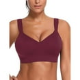 thumbnail image 1 of Bigersell Cotton Bra Women V-Neck Solid Comfort Sport Yoga Top Seamless Camisole Underwear Bra Female Pregnancy Bra Big & Tall Polyester Lace Bra Style 1449, Wine S, 1 of 3
