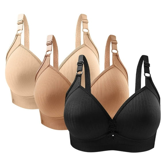 Bigersell Cotton Bras Pack for Women On Sale 3pc Woman's Solid Color Daily Bra Without Underwire Gathering Bras Underwire Bra Style F-1211 Black 44/100