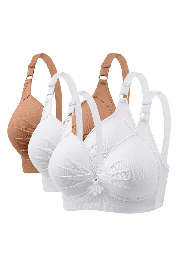 Cotton Bras Pack for Women Upgrade 3pcwoman's Printing Push up Bras Plus Size Daily Bra Underwear No Underwire Push-Up Bra Style F-743 Multicolor L