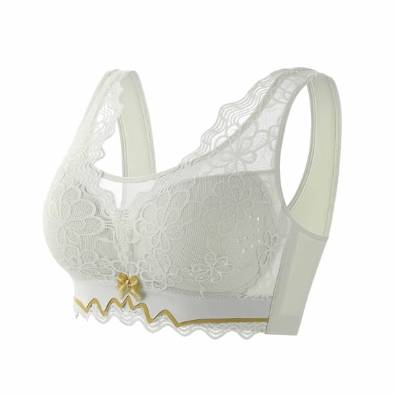Bigersell Cotton Bras for Women Push up Lace Bras No Underwire Solid Polyester Hook and Eye Bra Closure Wire-Free Everyday Bras Comfort Soft Padded Bralette Wireless Bra B-13-Yellow L
