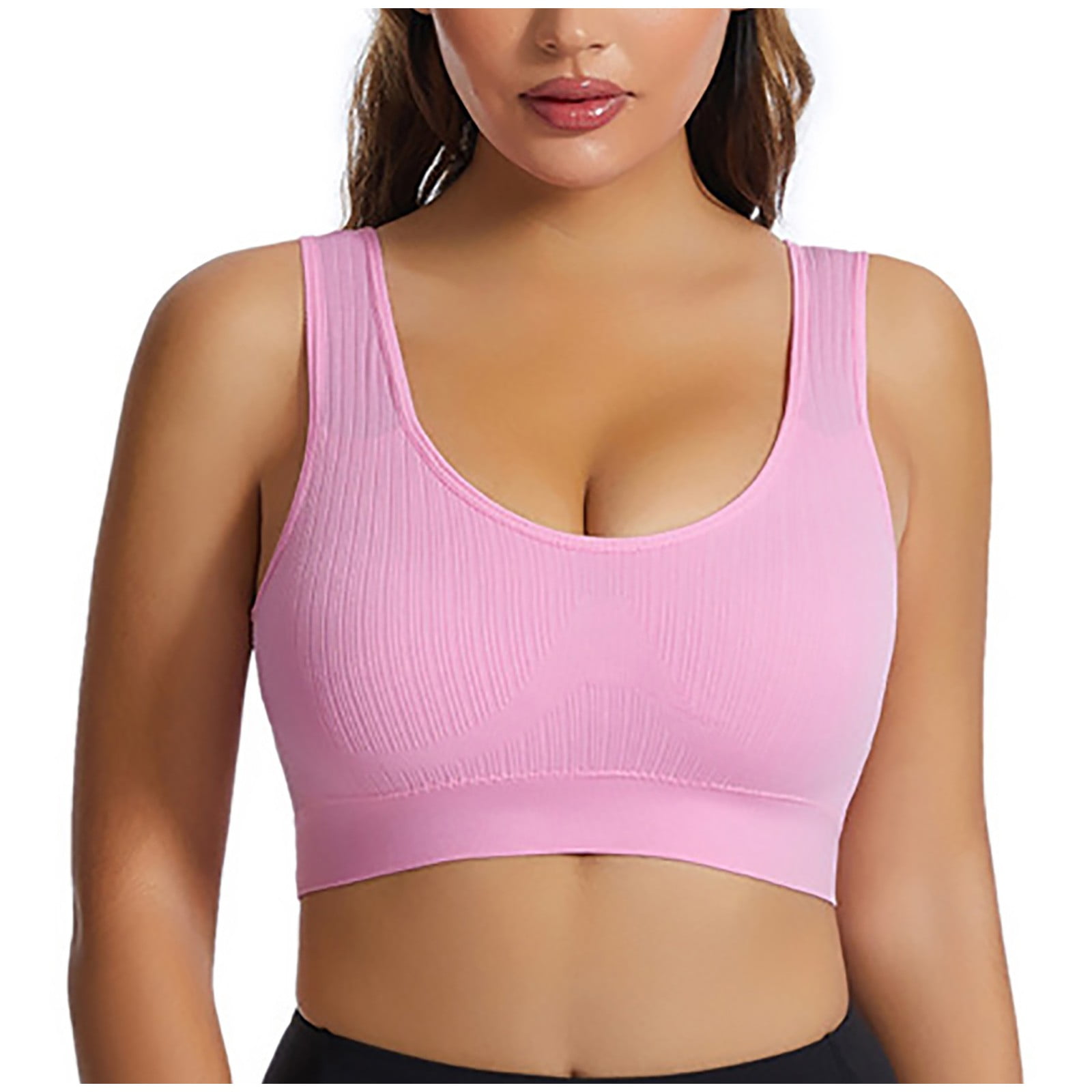 Bigersell Cotton Bras for Women Sale Everyday Bras Longline Bra Style R3302  V-Neck Padded Bras Pull-On Bra Closure Women's Plus Size Bandeau Bra with  Support Pink XL 