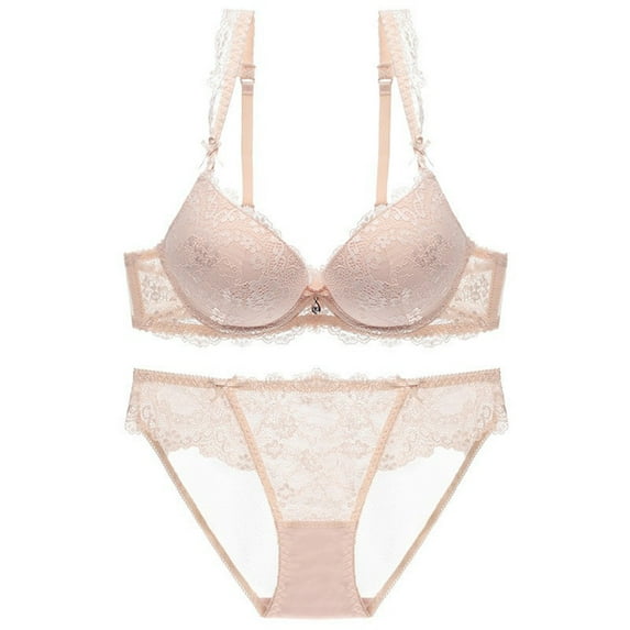 Bigersell Cotton Bras for Women Wirefree Deals Women's Embroidered Lace Push up Bra Thong Set Daily Bra Lifting Bra Style F-736 Pinks XL
