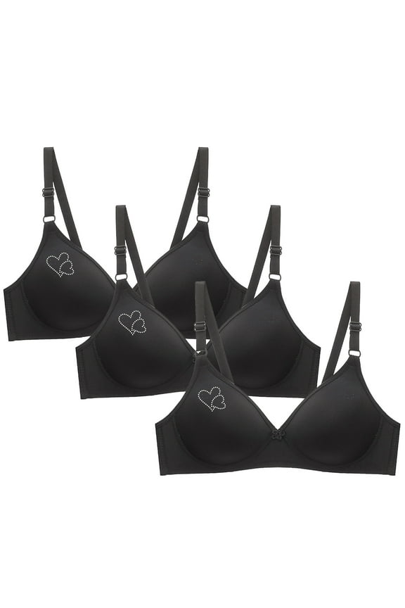 Cotton Padded Bra Discouts 3pcs Women's Bra Soild Wire Underwear Bra Everyday Small Cup Underwear Demi Cup Bra Style F-753 Black XL